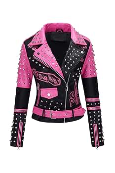 RISISSIDA Studded Leather Jacket Women Moto Motorcycle Faux